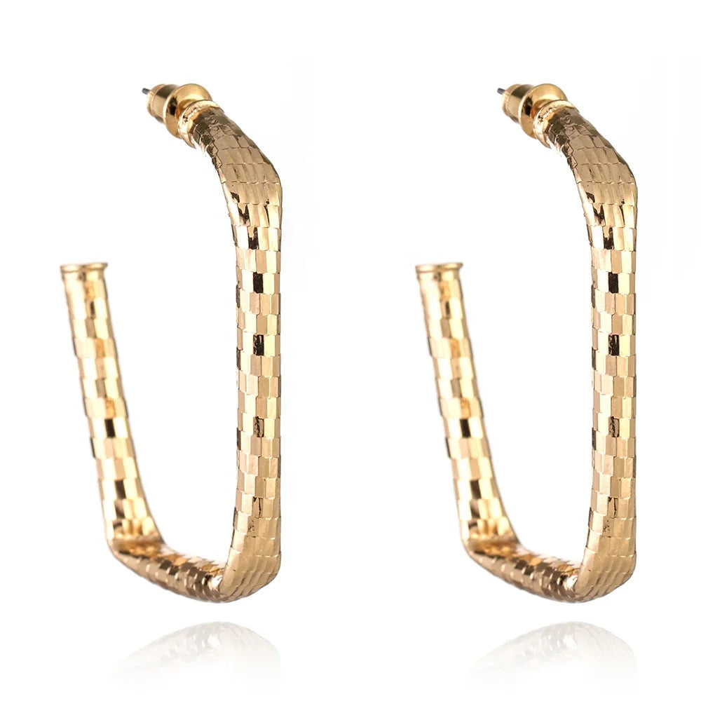 Classic Geometric Rectangle Hoop Earrings Real Gold-Plated Copper Base Brass for Weddings Parties or Gifts Alloy Jewelry