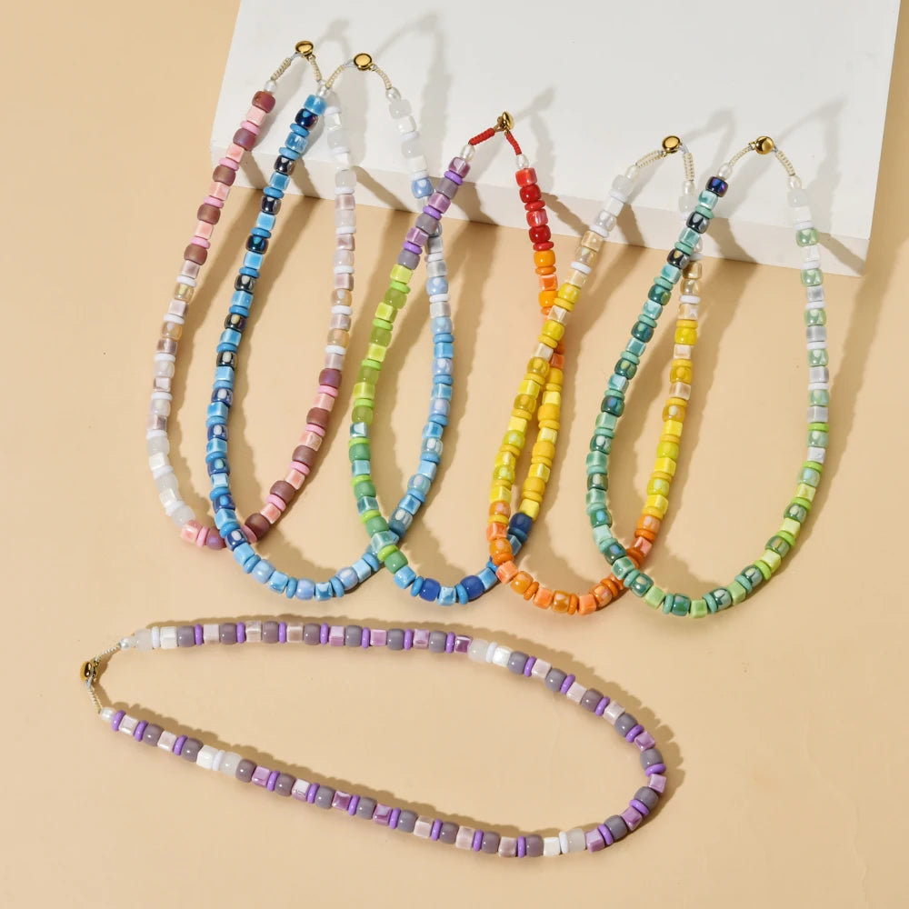 Bohemian Geometric Handmade Colorful Men's Necklace Collier Beaded Bracelet Clothing Accessories Y2K Ceramics Glass Jewelry