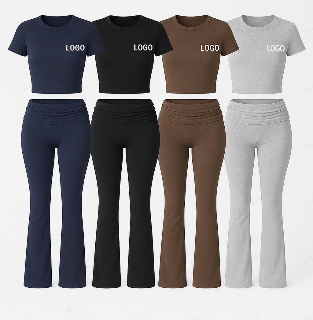 New Arrival Women's Y2K Streetwear 2 Piece Casual Set Regular Top Short Sleeve Summer Embroidered Canvas with Flared Pants