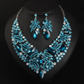 Luxury Blue Crystal Statement Necklace Earrings Set Bridal Wedding Prom Jewelry for Women