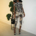 Streetwear Daily Wear Strapless Tight Bodycon Zebra Leopard Tube TopPrinted Capri Pants Casual Women Set