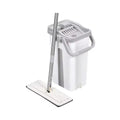 Microfiber White Flat Squeeze Mop and Bucket with Steel Pole Hand-Free Wringing Floor Cleaning Tool