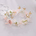 Bridal Garland Headdress Headband Wedding Hair Accessories Bridal Pink Ribbon Butterfly