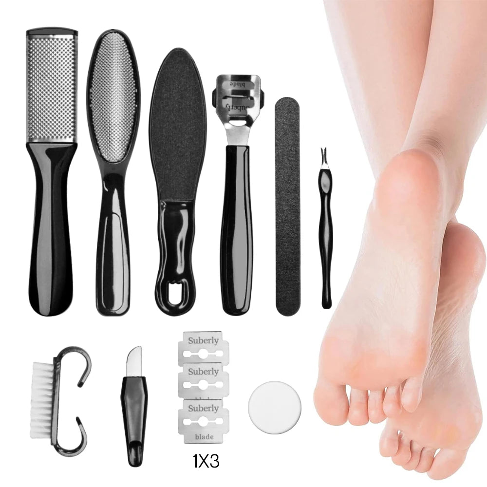 Foot Care Pedicure Metal Surface Tool 10 Pieces Set Stainless Steel Pedicure Tools Foot Files Callus Remover