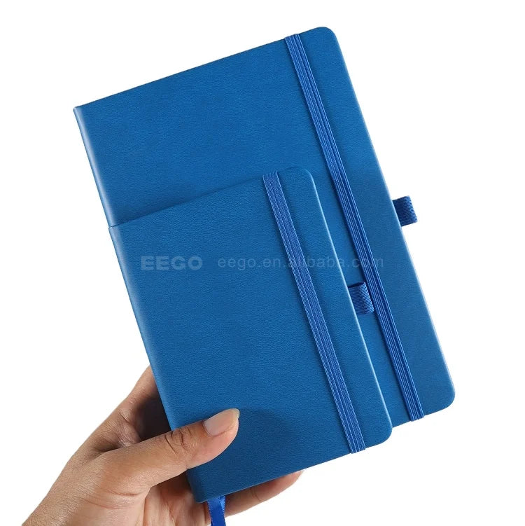Custom A5 PU Leather Small Journal Hard Cover Notebook Navy Blue A4 Note Books with Pen Thread Sewing Binding