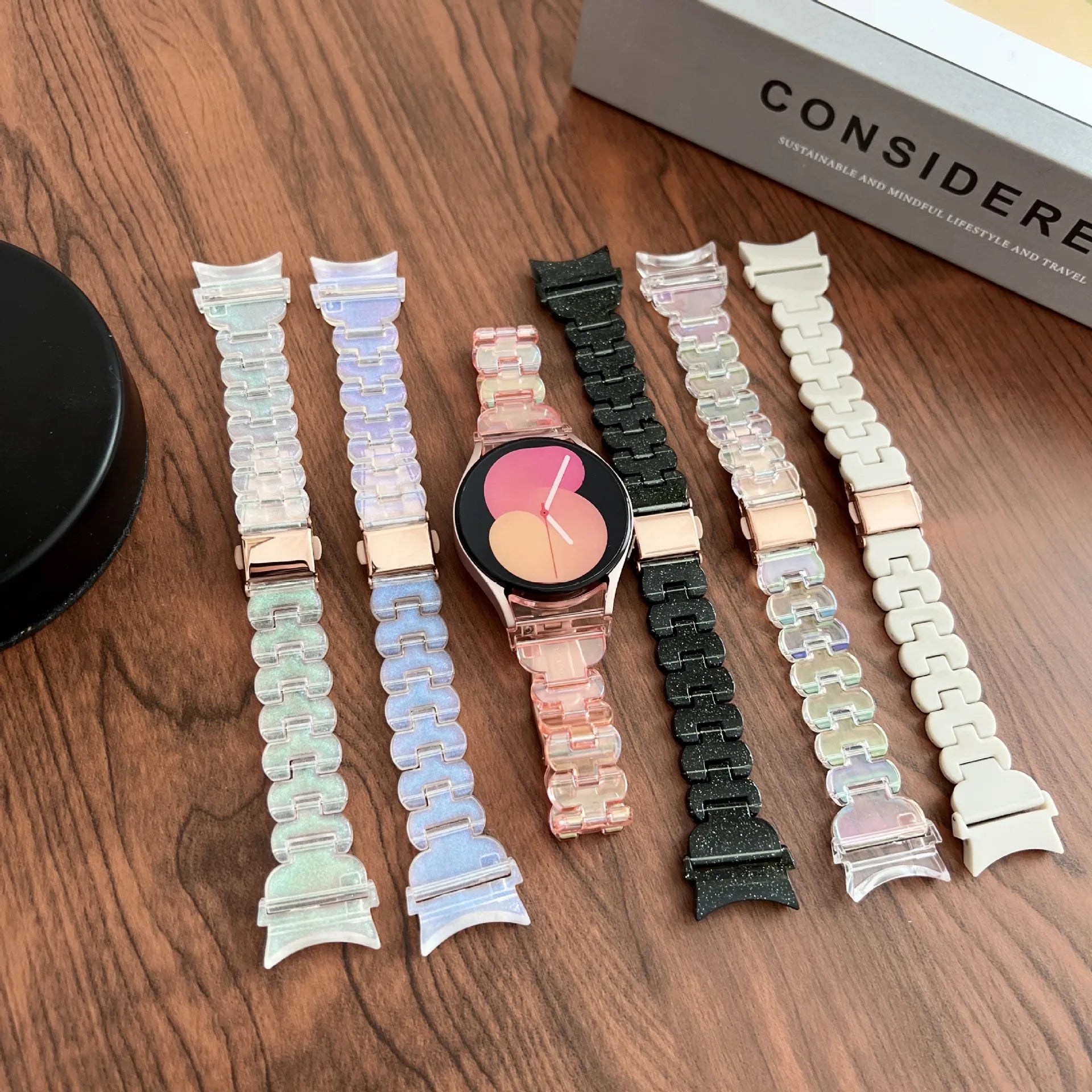 ShanHai Dazzling Resin Laser Strap for Samsung Galaxy Watch 4 6 40 42 44mm 5 Pro 45mm Band Classic 43 47mm