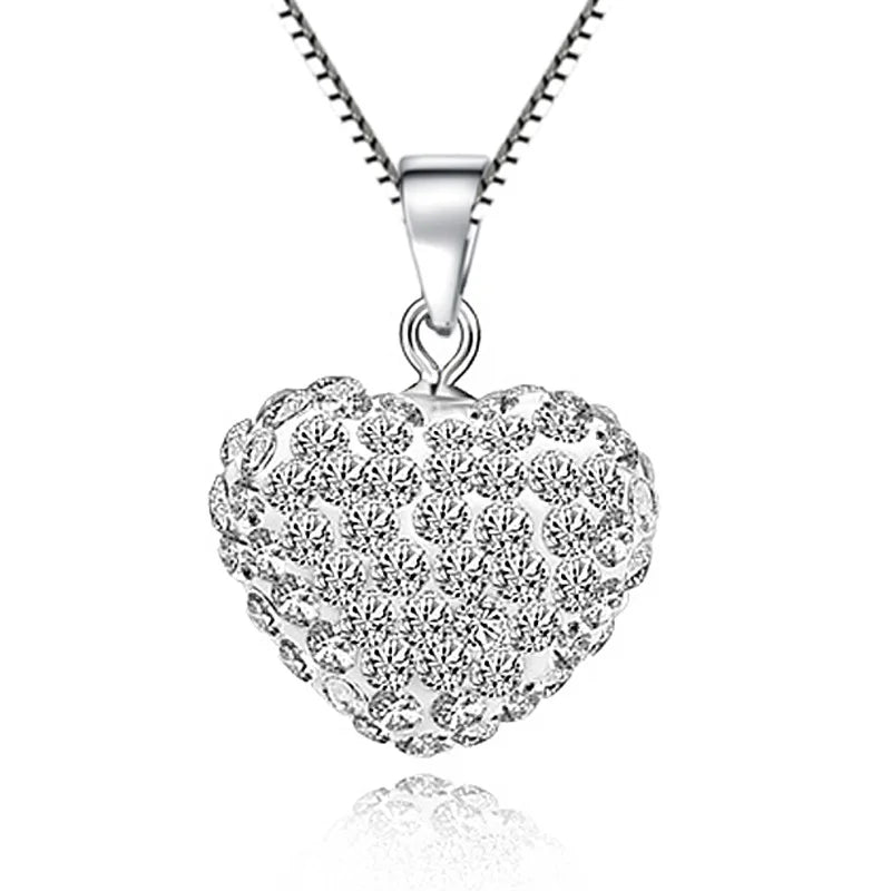 CDO02 925 Sterling Silver Solid Heart Shaped Shambala Full Crystal Beads Pendants for Necklace Women Girls Jewelry