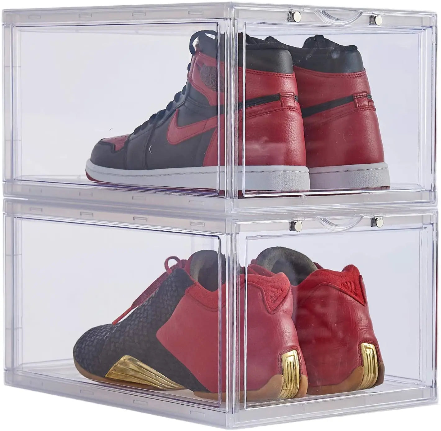 Foldable White Shoes Storage Plastic Box Bins Shoe and Sneaker Storage Container Stackable Boxes