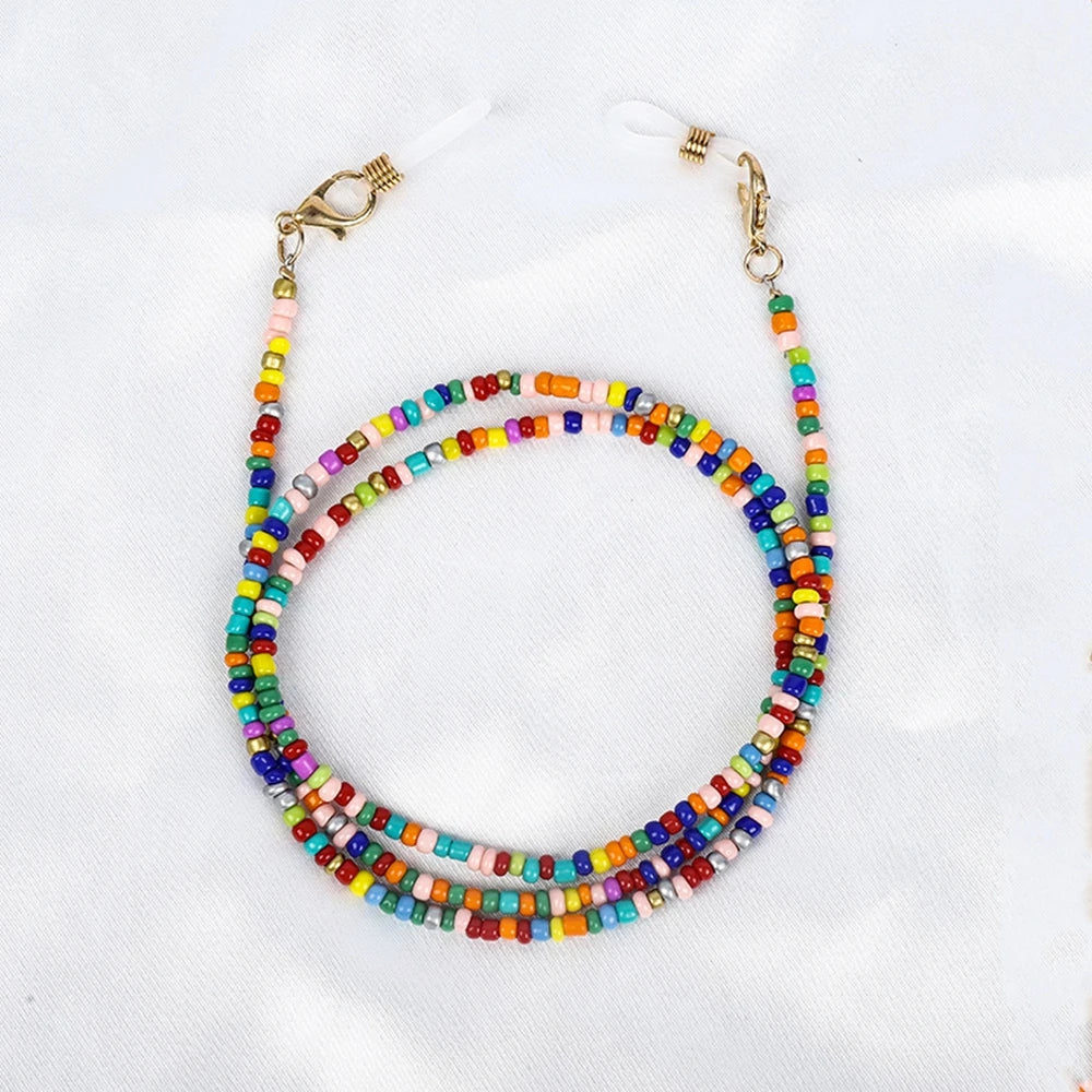 Fashionable Ladies Anti-Lost Sunglasses Mask Lanyard Colorful Transparent Beads Party Mask Chain Holder Hanging Necklace Plastic