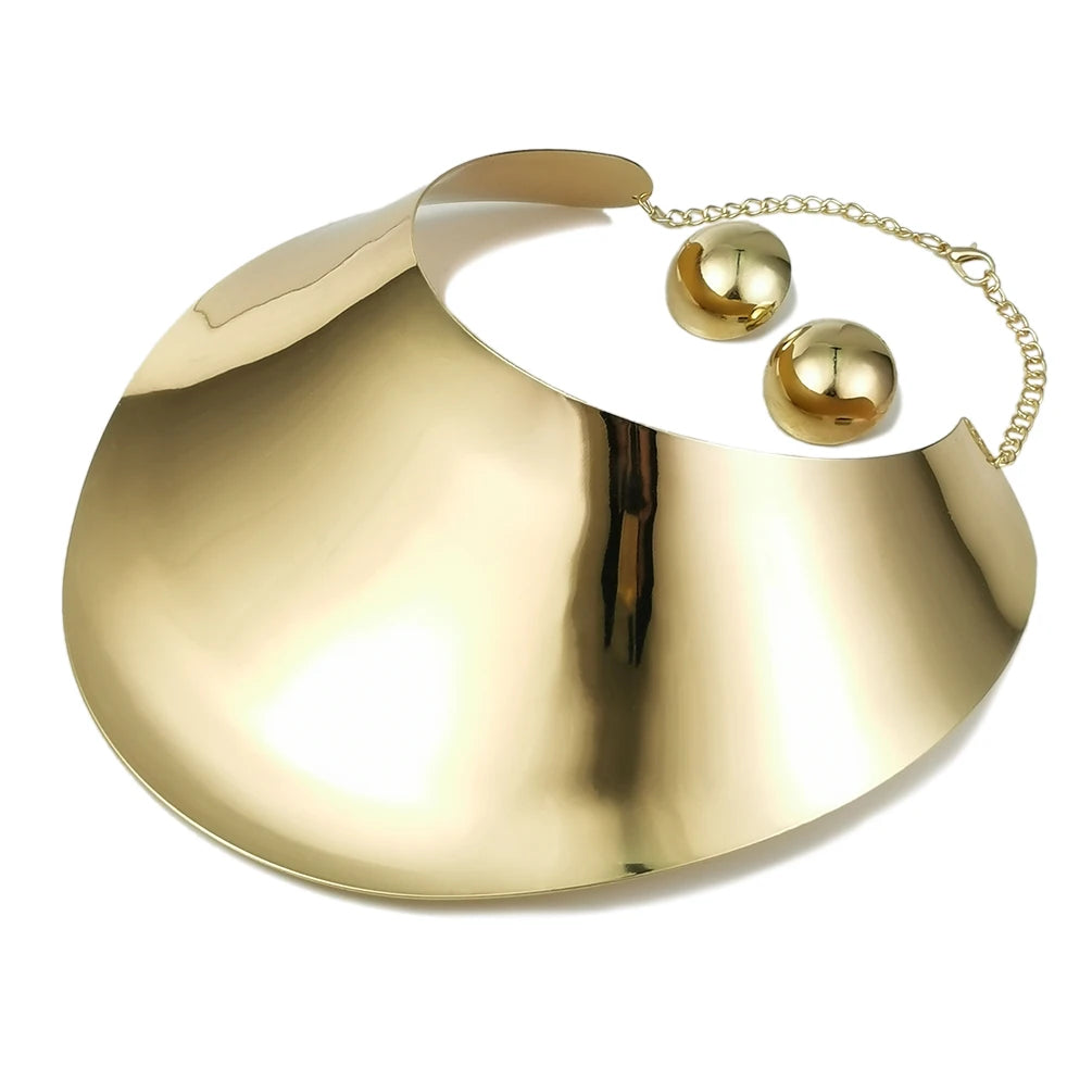 New Hot Sale African Jewelry Sets Statement Punk Chunky Necklace Torques Indian Style Metal Collars Round Stud Earrings Sets