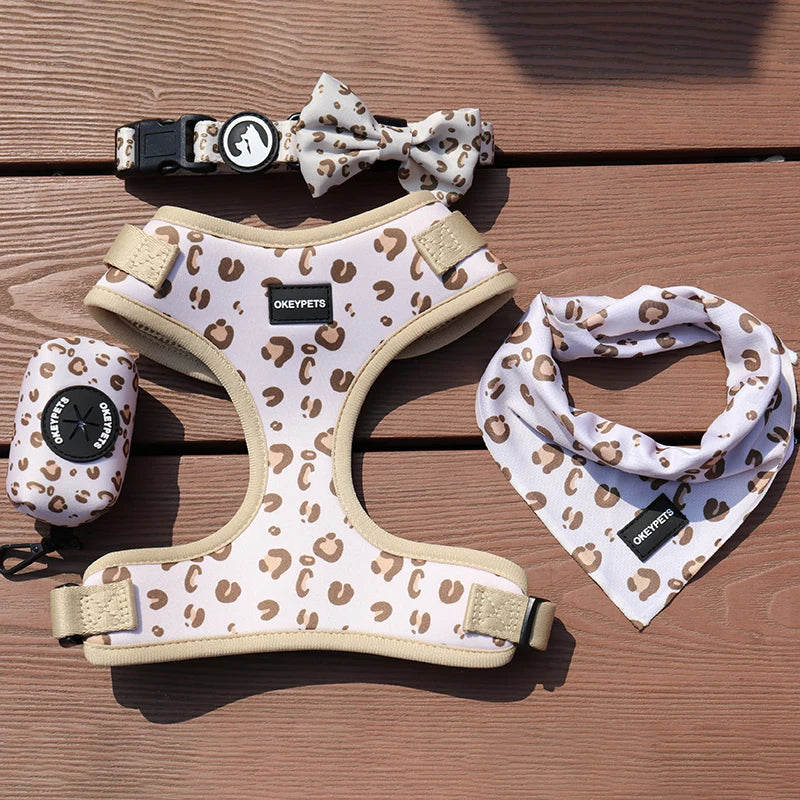 2023 Luxury Customized OEM Logo New Mesh Small Pet Dog Collar and Leash Harness Set
