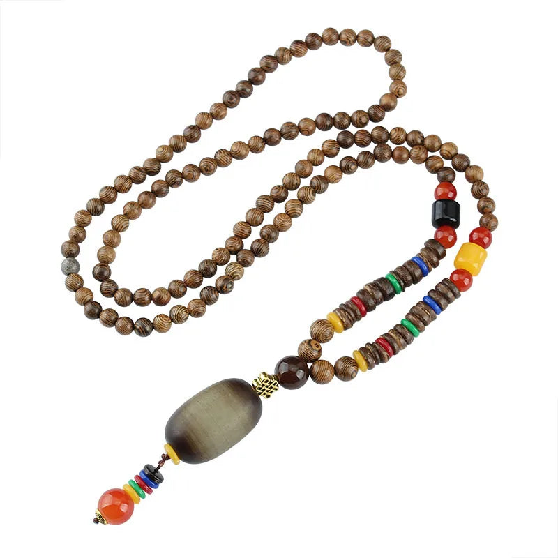 New Vintage Nepal Long Buddhist Mala Jade Beaded Pendant Necklace Ethnic Bohemian Buddha Lucky Engagement Jewelry Women Men