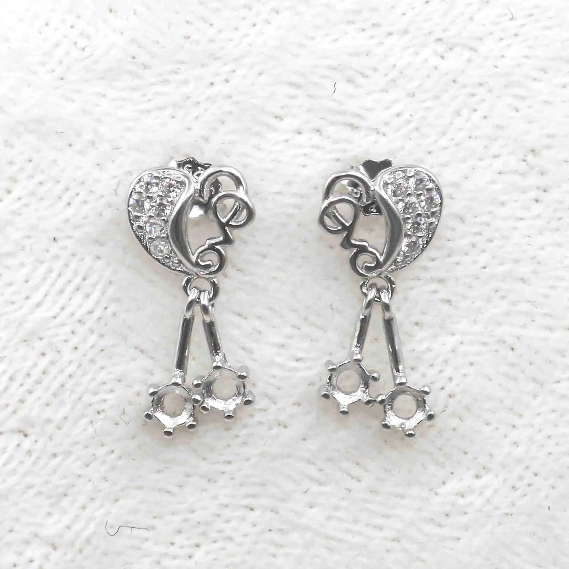 Sterling Silver 3*3mm Semi Mount Stud Eardrops Empty Frame Support Blank Setting S925 Base Without Center Stone DIY for Inlay