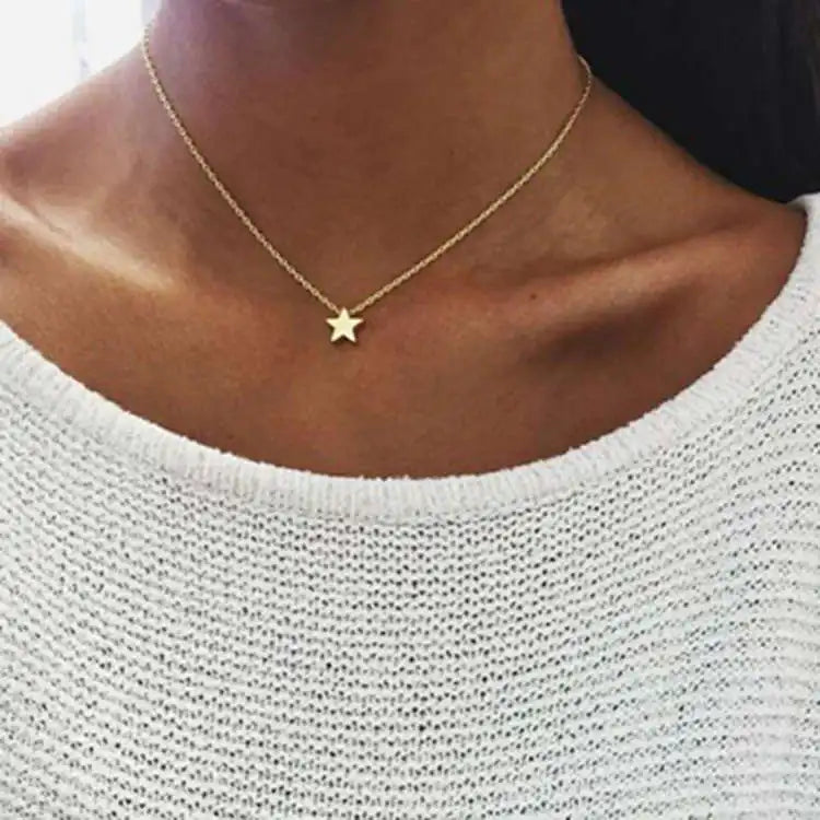 JT-02 Accessories Vintage Necklaces Jewelry for Women Simple Metallic Gold Star Pendant Necklace