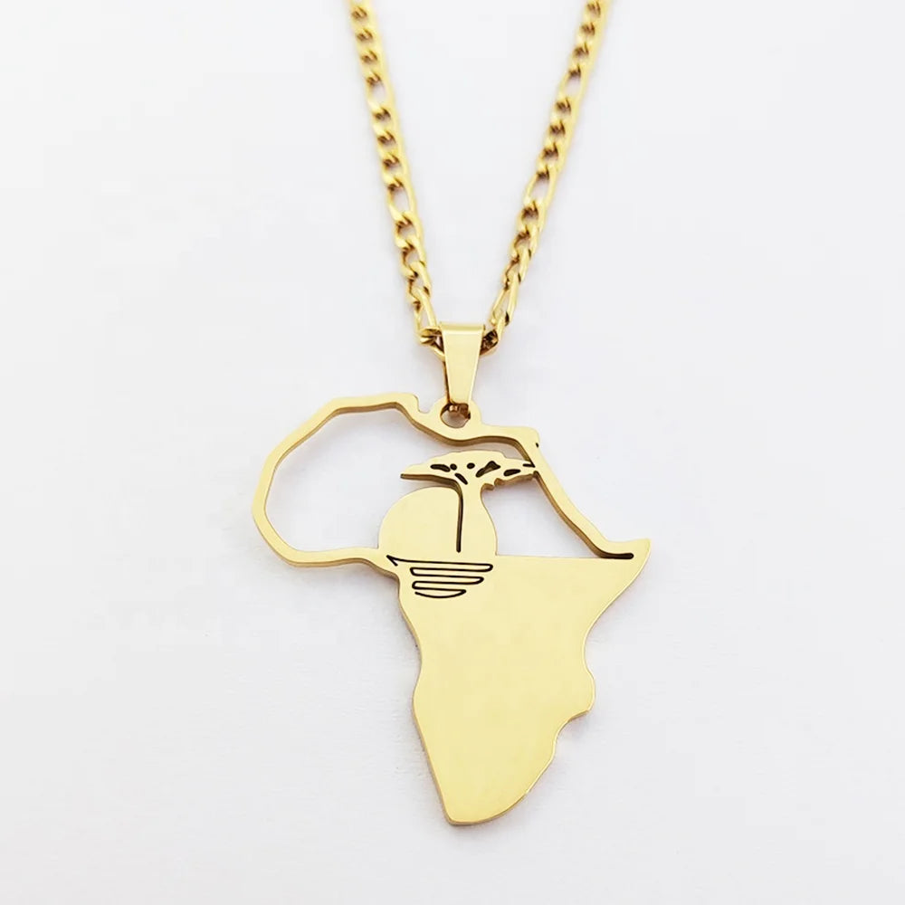 MUSE Africa Map Pendant Fashion Design Solid Map of Africa ANKH Symbol Gift Map Necklace for Unisex Jewelry