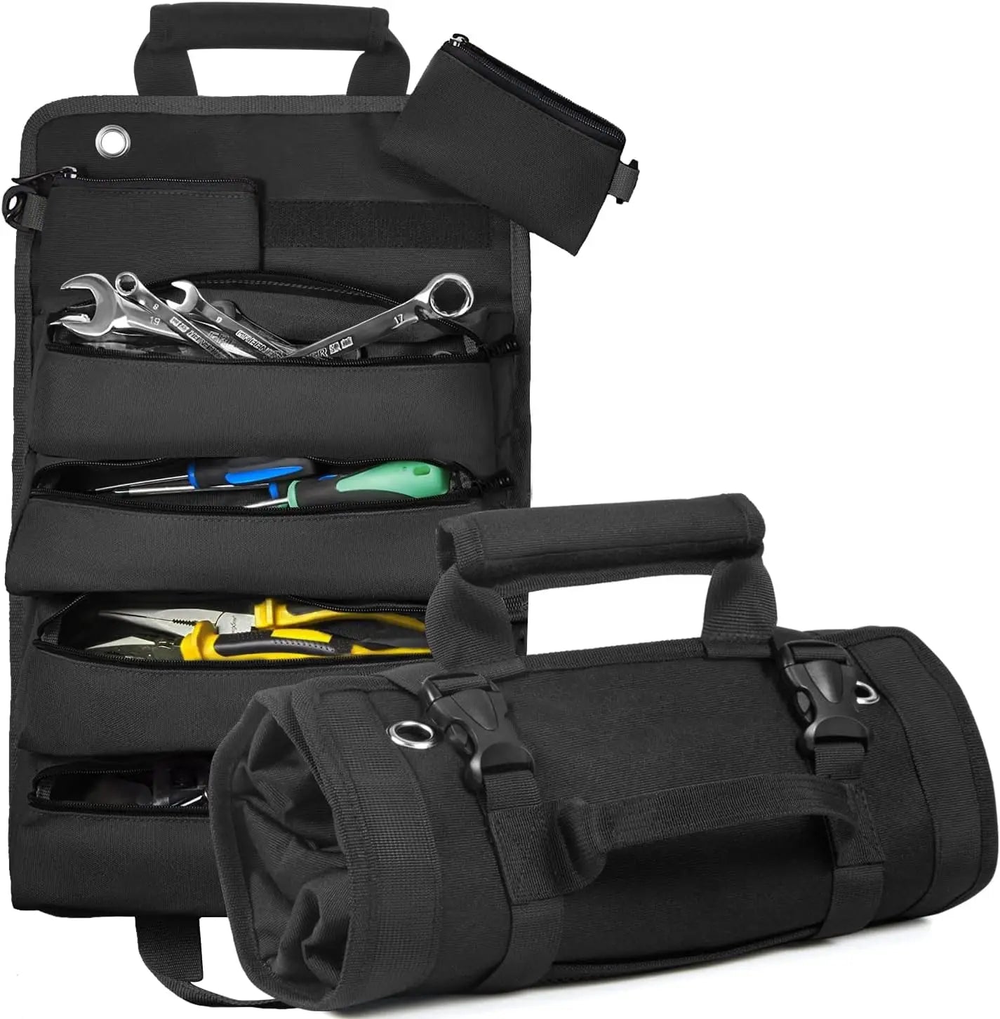 Rolling Tool Bag with 2 Detachable Pouches Heavy Duty Roll up Tool BagCarpenter Tool Bag Tool Roll Bagrolling Tool Bag