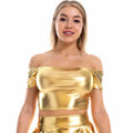 Women Latex Shiny Off Shoulder Tank Top Sexy Club Short Crop Top