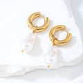 Ruigang Custom Stainless Steel Waterproof 18k Gold Inlaid Pearl Earring Big Baroque Pearl Earring Western Dangling Drop Earring