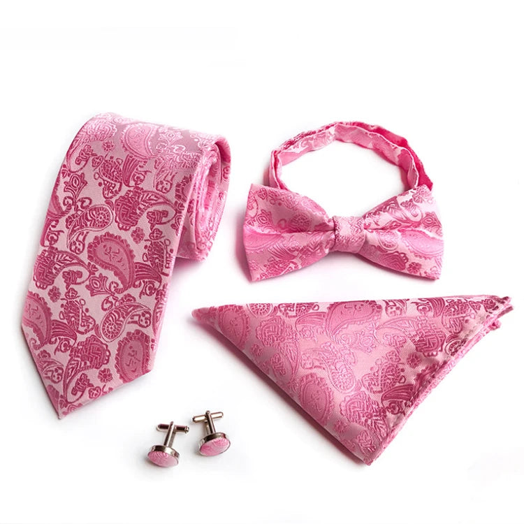 Paisley Bow Tie Necktie Set Gift Box Fashion Mens Neck Tie Set Wholesale Tie Pocket Square and Cufflink Set