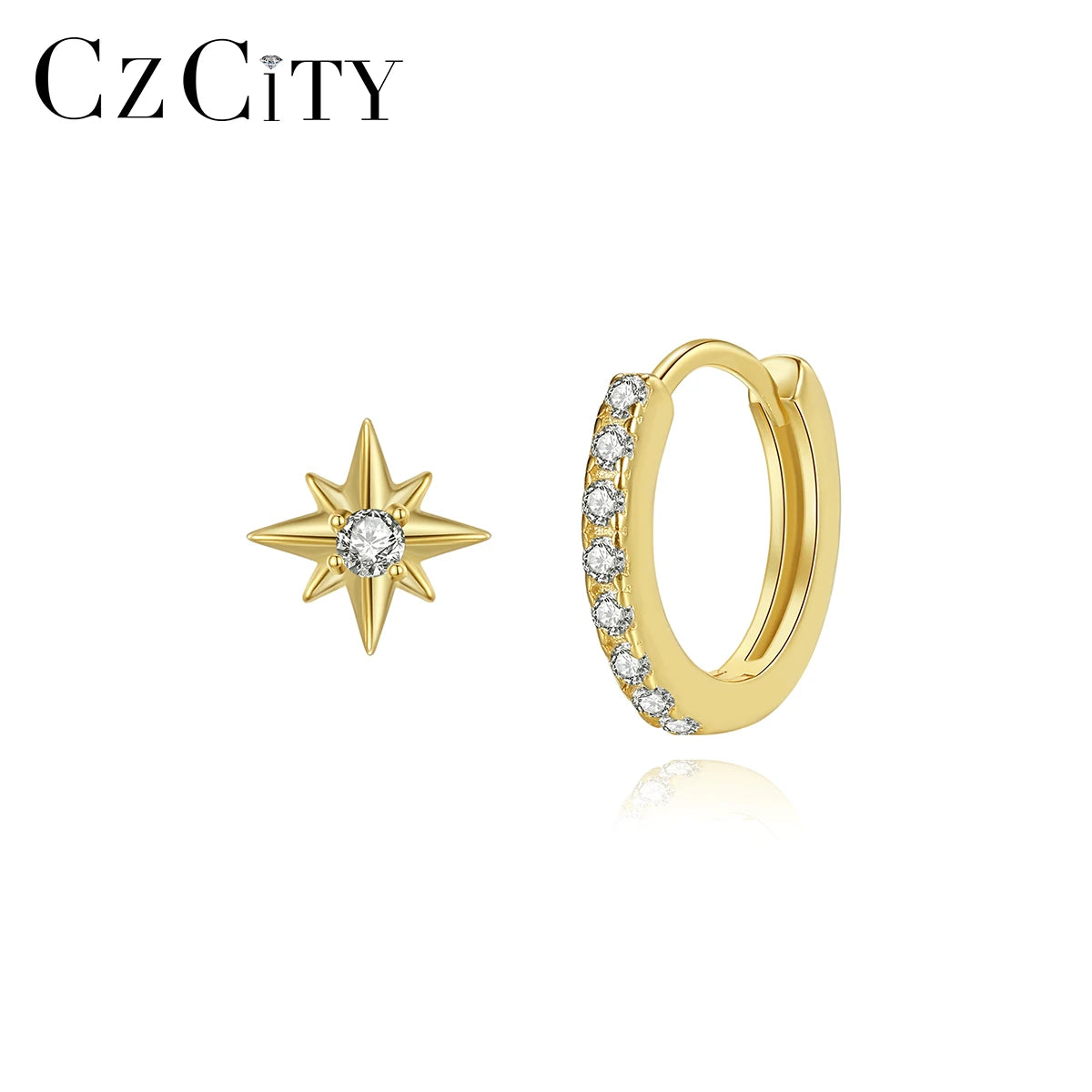CZCITY Fashion Asymmetric Gold Sterling Korean Western Trendy Iced Out Brazilian Silver Hoop Earring MegaBDM