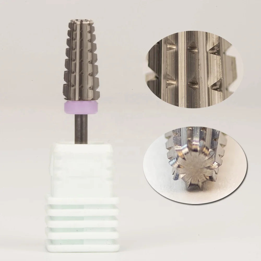 In Stock Straight Teeth 6.8*15mm Tapered Professional Tapered Barrel Efile Nail Drill Bits Carbide 5 in 1 Tungsten with R Cut