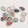 Natural Stone Teardrop Shape Pendant Gemstone Charm With Brass Gold Plated Connector for Jewelry Making