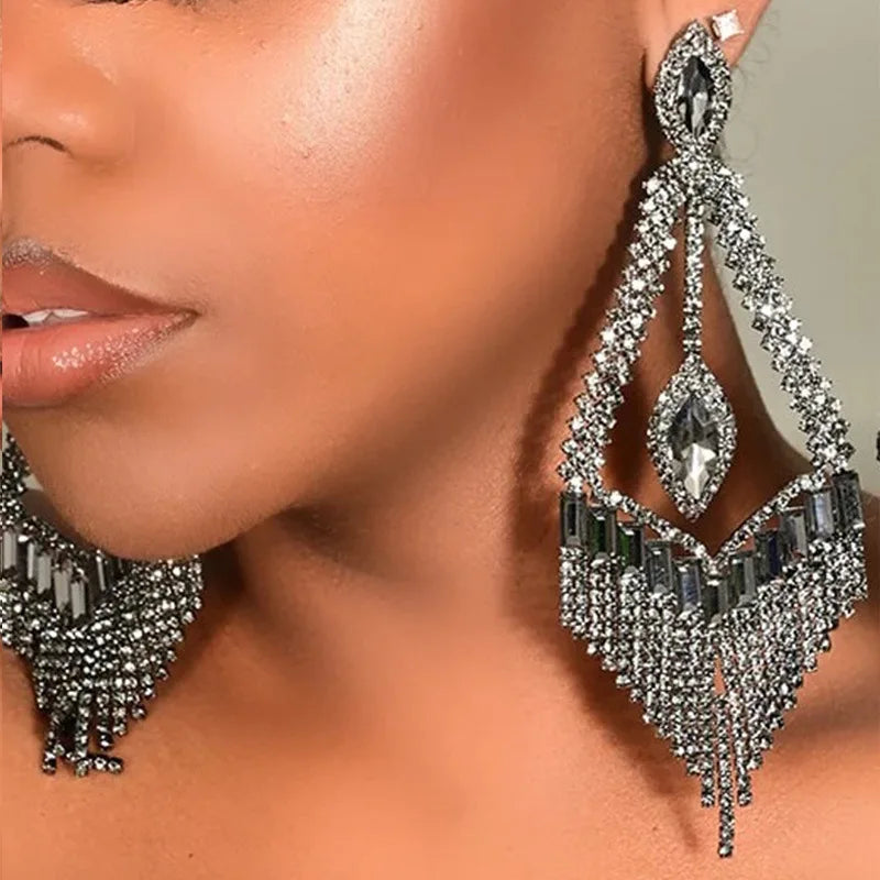 2025 Earring Fashion Jewelry s Hot Selling Rhinestone Tassel Earrings Oversized Big Women Party Long Tassel Earrings Statement