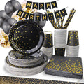 Black Gold Polka Dot Disposable Dinnerware Tableware Sets for Graduation Birthday Wedding Parties Valentine's Day Party Supplies