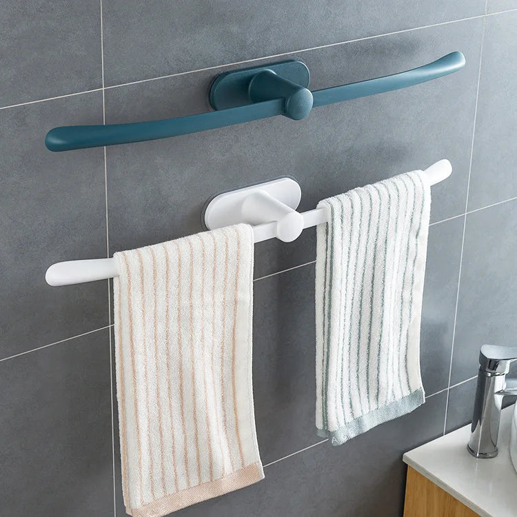 New Plain Color Bow-shaped Towel Rack Free Perforated Wall Plastic Towel Bar Bathroom Seamless Storage Rack