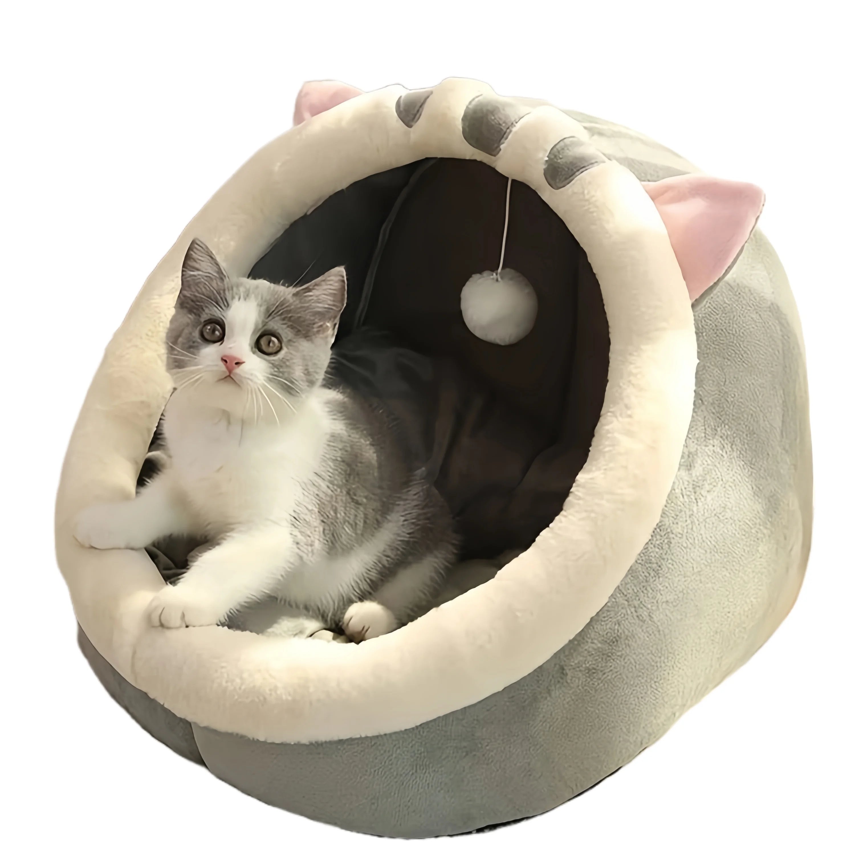 Hot Winter Cat Bed Cave Comfortable Cartoon Style Pet Bed with Faux Fur and Solid Pattern Cotton Fashion Style Bed for Cats