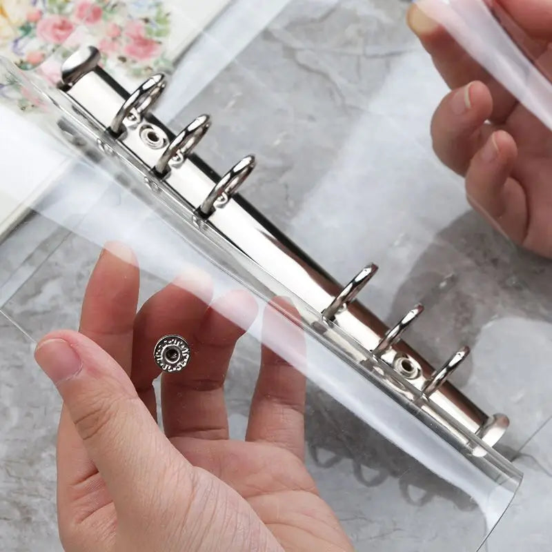 Creative Transparent Pvc Binder Small Fresh Grid Horizontal Line Plan Notebook Hand Ledger 6 Ring Binder Pvc Cover