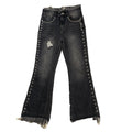 DENIMGUYS Men's Vintage Style Street Y2K Ripped Denim Bellbottom Pants Custom Metal Stud Men Streetwear Designer Flared Jeans
