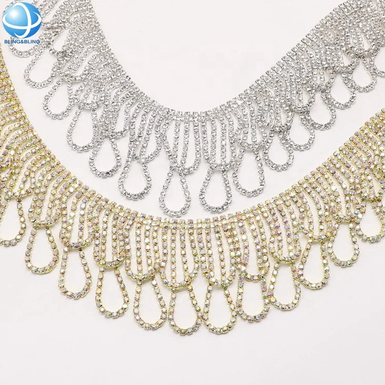 China Supplier Rhinestone Tassel Trimming for Wedding Clothes Decorator Diamond Fringe Chain