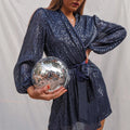 New Sequin Mini Wrap Dress Women's V-neck Long Sleeve Party and Dinner Wear