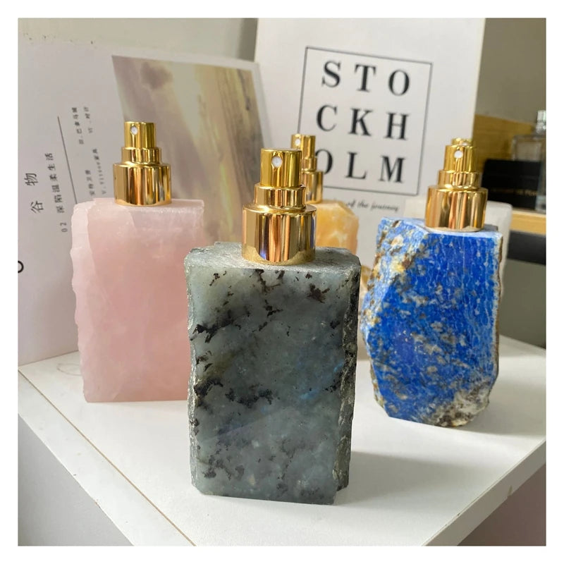 Raw Labradorite Spray Bottles Gemstone Perfume Bottle Lady pink Rose Quartz Reiki Crystal Spray Bottles for Diy Birthday Gifts