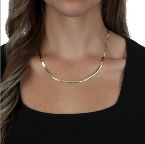 Stainless Steel Women Jewelry Hypoallergenic Rope Link Necklace Long Waterproof 18K PVD Gold Plated Flat Snake Chain Necklace