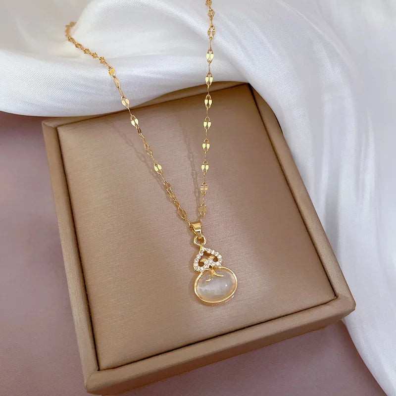 Opal Gourd Necklace Europe and America Exaggerated Personality Retro Simple Clavicle Chain  Gourd Necklace