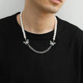 HOVANCI 2020 Fashion Accessories Hips Hops Stainless Steel Link Chain Pearl Necklace Punk Colorful Butterfly Necklace for Men