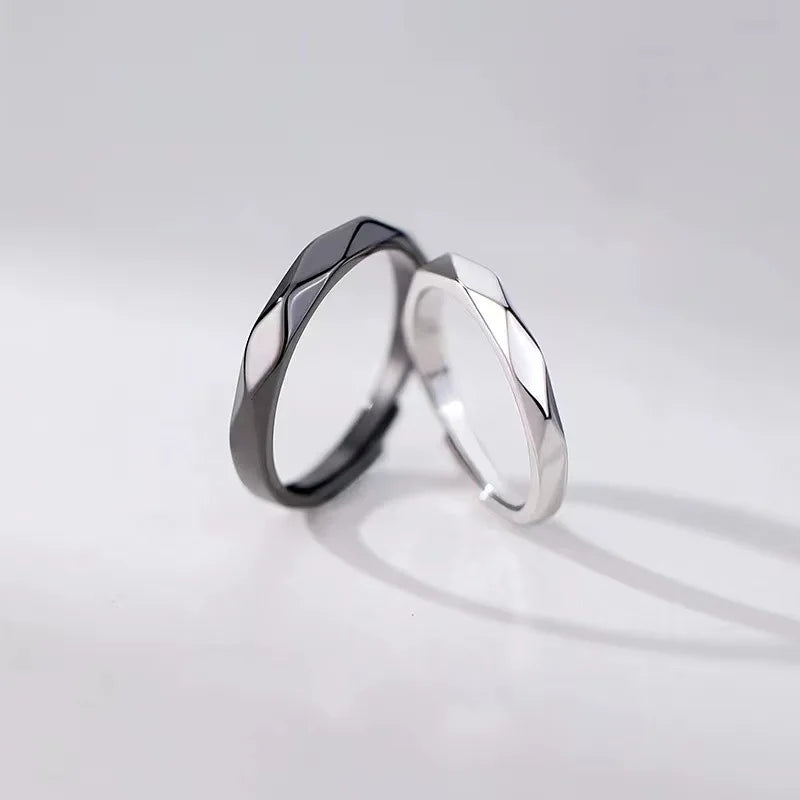 Black and White Diamond Shaped Simple and Luxurious Long-distance love Multi-faceted Diamond Shaped Open Couple Ring