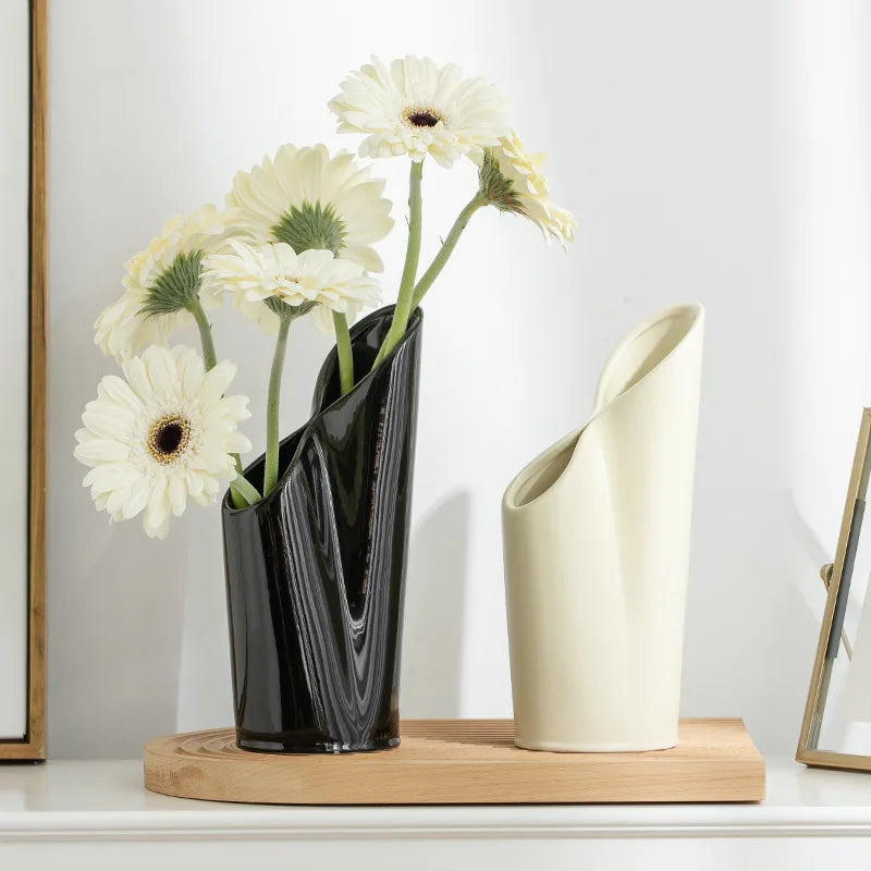 Senior Sense Niche Twoport Warm Color Ceramic Vase Nordic Creative Light Luxury Vase Home Art Decoration
