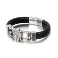 Men's New Cowhide Woven Stainless Steel Leather Bracelet Creative Wolf Head Simple Design Fashionable Charm Jewelry