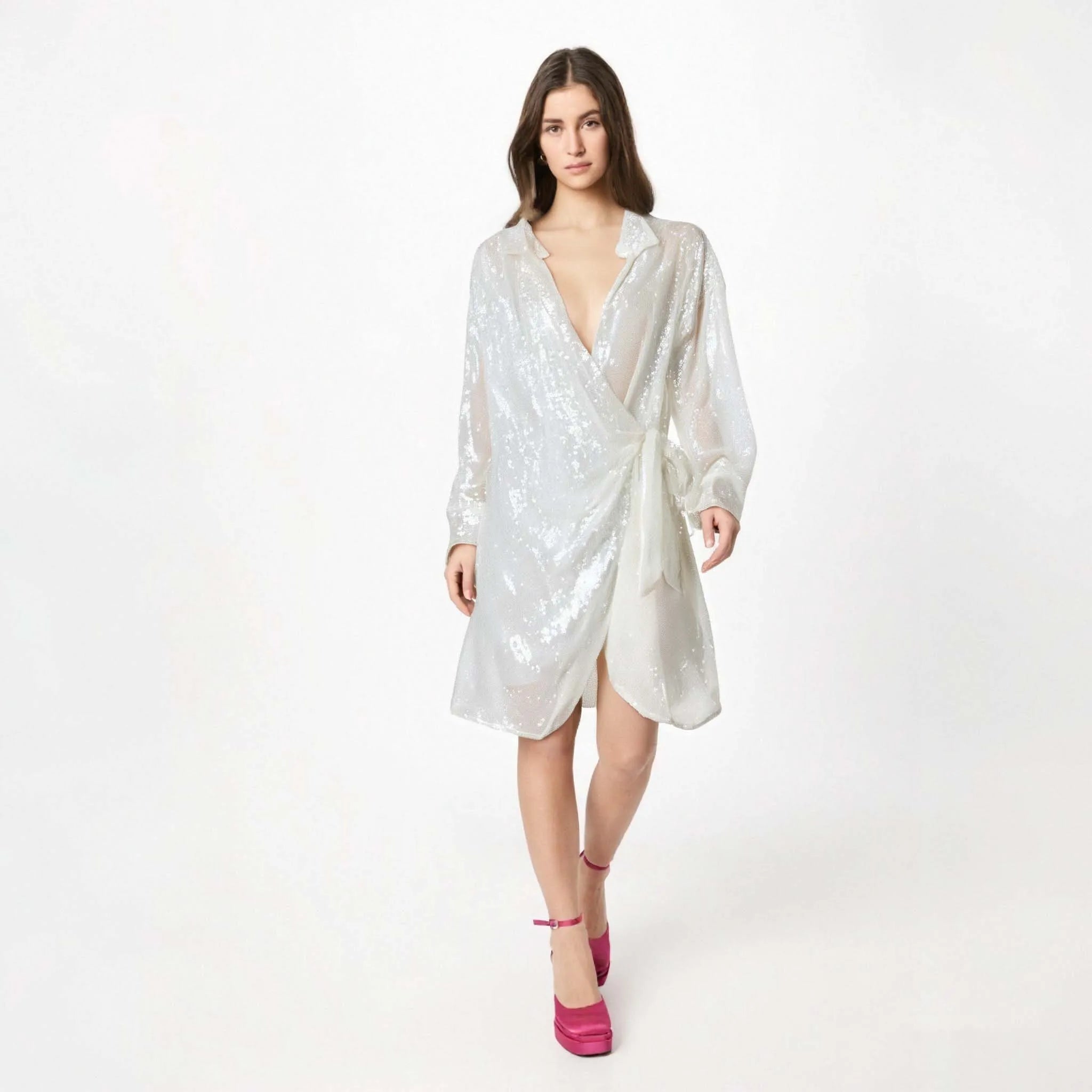 Long Sleeve Sequin Dress for Women White Midi Dress Women Girls White Dresses