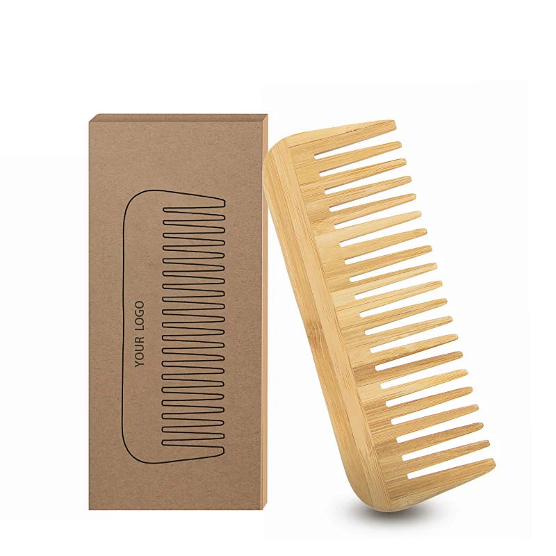 Eco-friendly Custom Logo Anti-Static Handmade Bamboo Comb Hot Selling Wide Tooth Wooden Hair Comb for Home Use