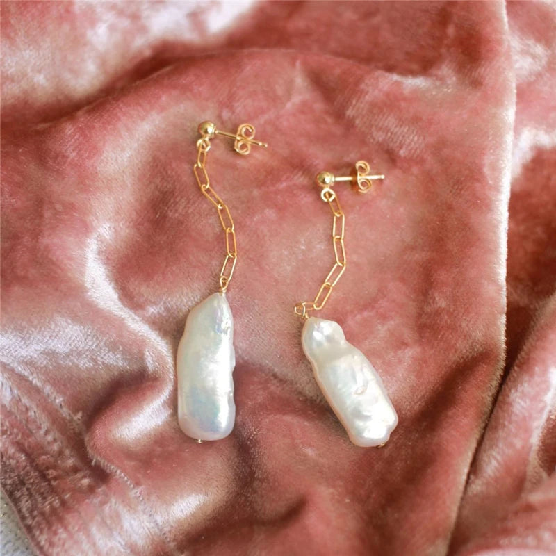 GE072 Handmade Baroque Pearl Earrings Studs 14 Gold Filled Jewelry Minimalism Boho Drop Earrings for Women