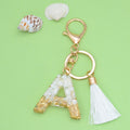 A to Z White Tassel Resin Letter Keychain English Alphabet Letter Keychain Initial Keychain De Resina Letras