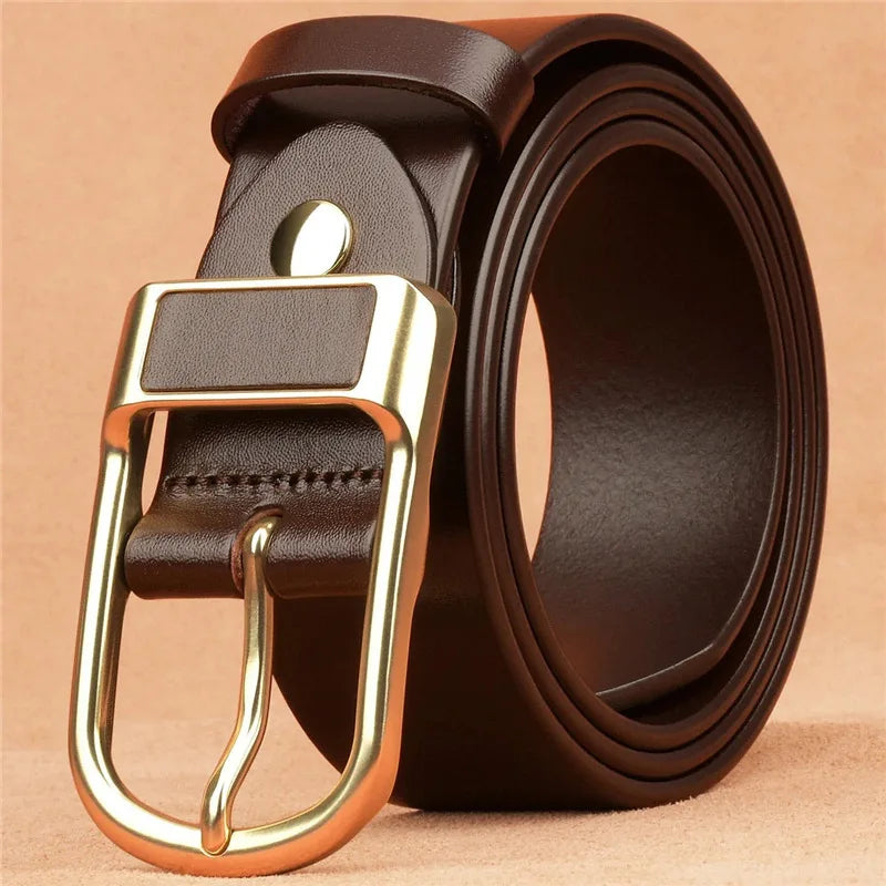 Vintage Cow Hide Alloy Pin Buckle Luxury Men's Business Casual Trousers Jeans Belt