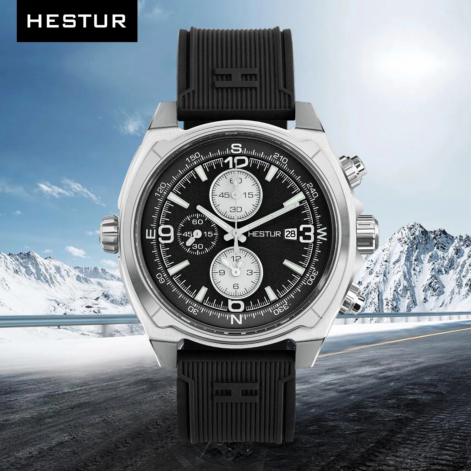 Hestur Ti 2 Men's Fashion Quartz Watch 44.5mm Solar Chronograph Movement Sapphire Glass 150bar Sport Solar Quartz Watch Antique