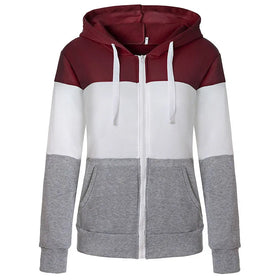 RNSHANGER Women Casual Patchwork Drawstring Hoodies Autumn Winter Zipper Pocket Long Sleeve Sport Harajuku Hoody Sweatshirts