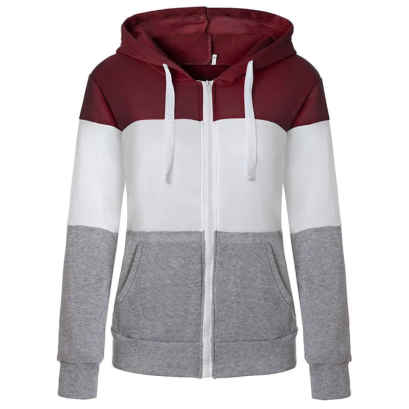 RNSHANGER Women Casual Patchwork Drawstring Hoodies Autumn Winter Zipper Pocket Long Sleeve Sport Harajuku Hoody Sweatshirts