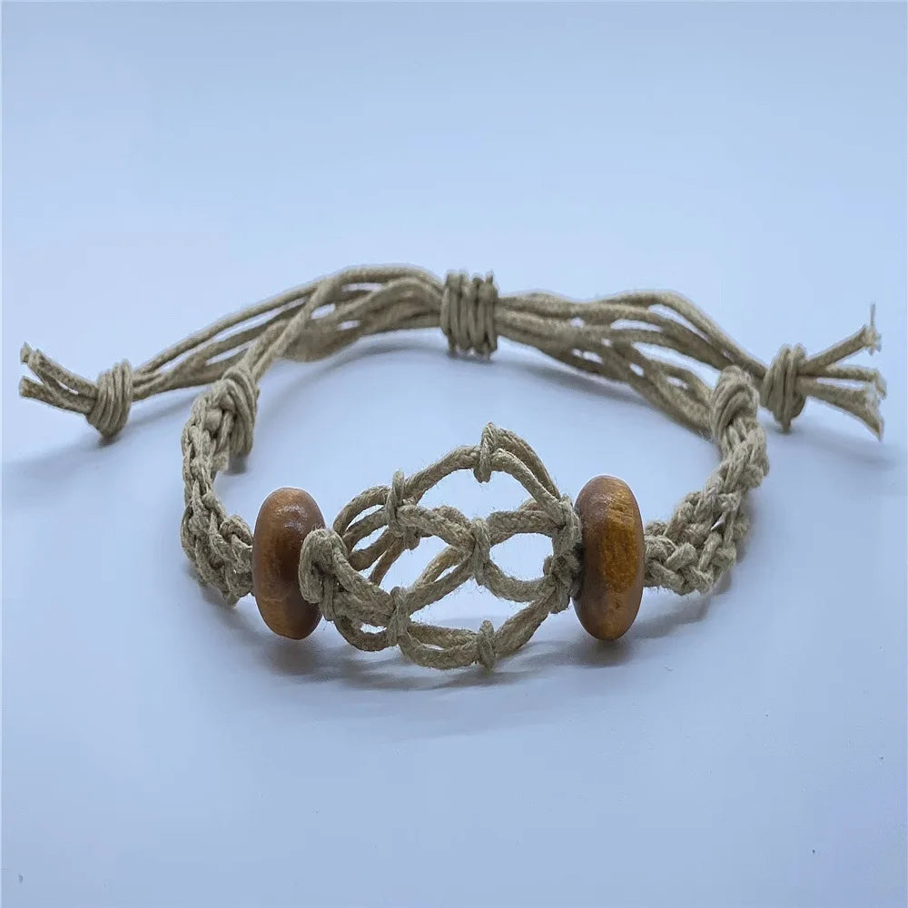Empty Macrame Holder Bracelet Quartz Crystal Raw Stone Cage Fish Netted Cord Bracelet for DIY Jewelry
